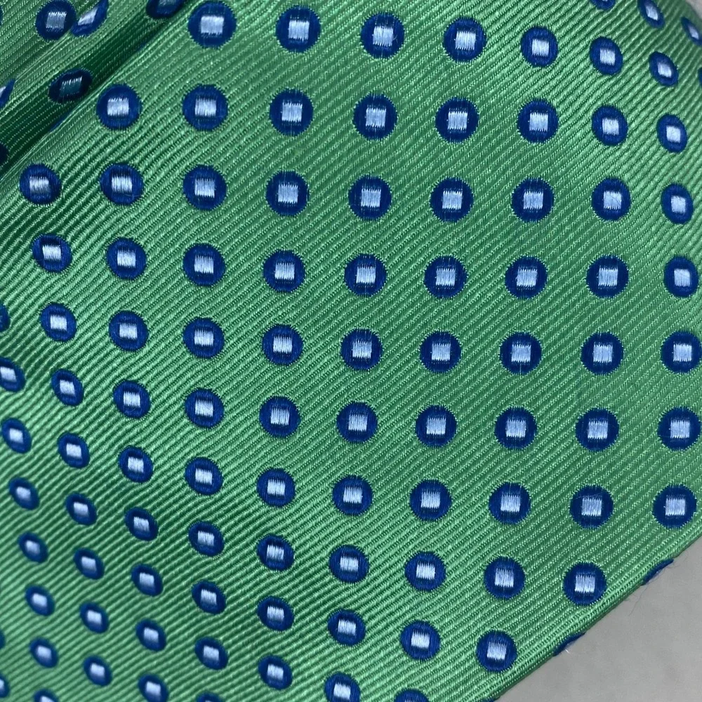 Chaps Silk Tie Mens Green Blue Geometric Medallion Dots Preppy Foulard Academia